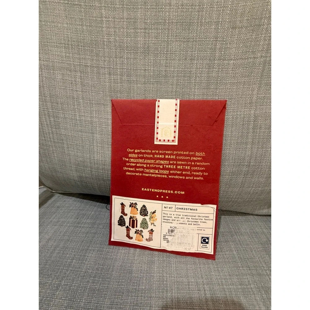 East End Press No 47 Christmas Garland 3M Recycled Cotton Paper Hand Printed NEW